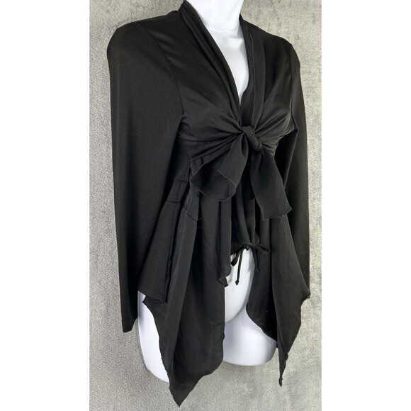 Pebble and Stone Small Black Tie Front Cardigan Open Waterfall Knit Lightweight - Picture 4 of 10